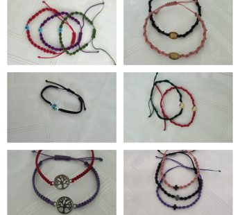 Bracelet made with macrame weaving, wax thread and different accessories